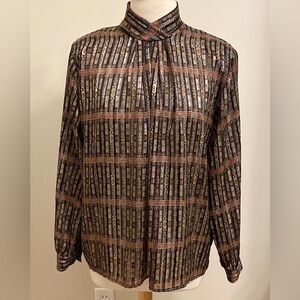 Yves St. Clair Vintage Black Gold Geometric High Neck Long Sleeve Career Top 16